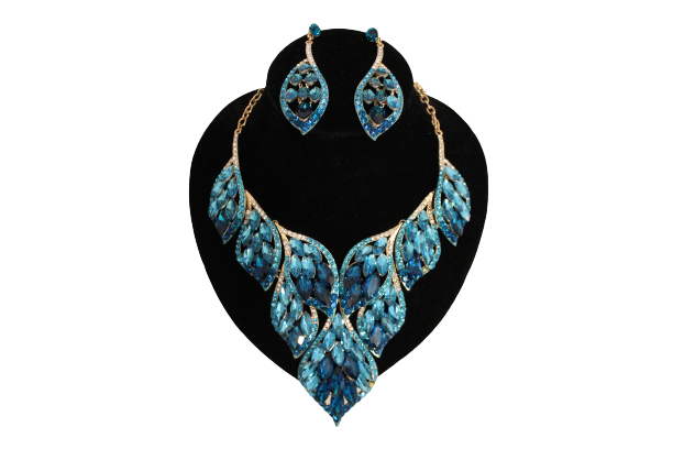 Dames sieraden set licht blouw ketting in oorbellen