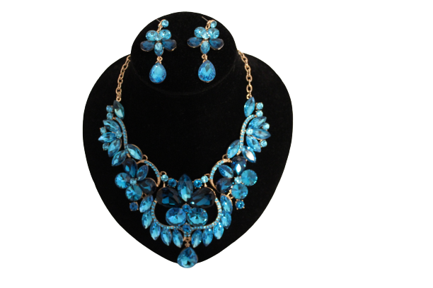 Dames sieraden set licht blouw ketting in oorbellen